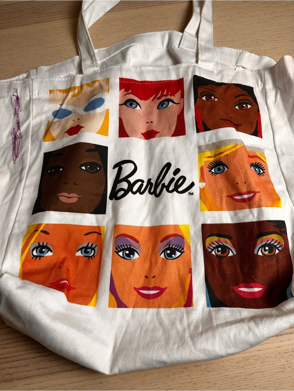 Barbie White Canvas Tote with Multicolor Pop-Face Grid - Picture 3 of 7